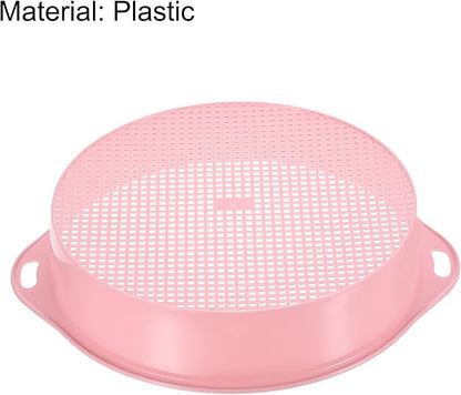 MECCANIXITY Garden Sifting Pan, Round Potting Sieve Plastic Mesh Filter Soil Screen Gardening Tool for Garden Yard, Pink 2 Pack