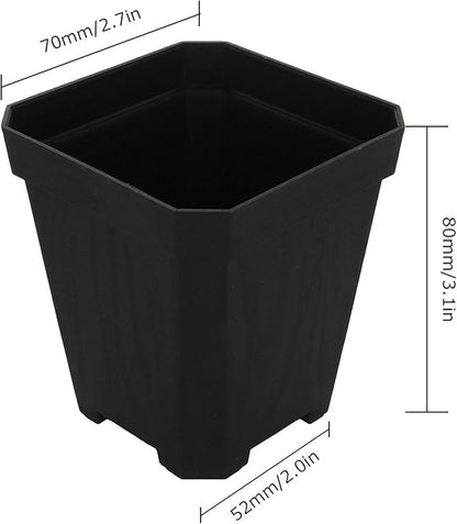 60pcs Plastic Square Nursery Pot (Black) Thick Plastic Square Flower Planting Pots with Drainage Hole for Seed Germination, Seed Starting Pots, Modern Decorative Flower Pot