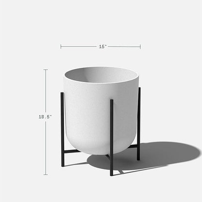 Veradek Mason Series Raised Lima Planter - Round Planter for Patio/Balcony | Plastic-Stone Composite w/Metal Plant Stand | Modern Décor for Plants