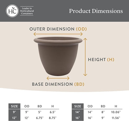 The HC Companies Sevilla Flower Planters - Durable Outdoor & Indoor Planter - Round Lightweight Self Watering Plant Pots for Herbs & More (16" Cottage Stone, Pack of 1)