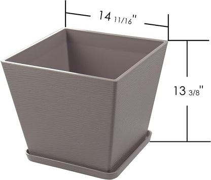 Kozyard 2Packs Taper Planter Indoor Outdoor Plant Pots with Tray Collecting Water for Porch, Patio, Backyard Planters Modern Décor for Tall Plants Flowers GrayishBrown