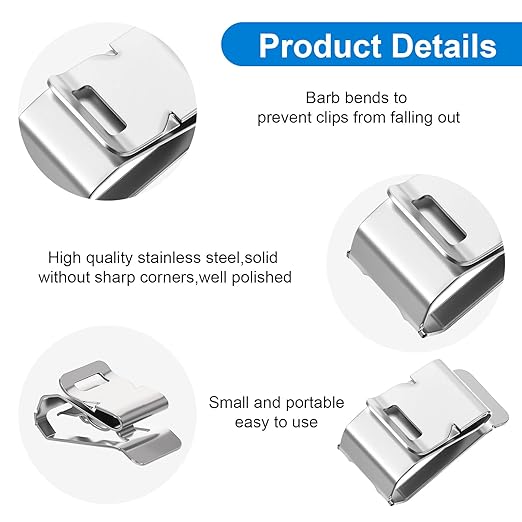 150 Pcs Stainless Steel Cable Clips, Metal Trailer Wire Clip for Electrical Cord Management, Wire Clips for Cords, Metal Cable Clamps Solar Panel PV Wiring Boat Trailer Applications (1 x 0.5 Inch)