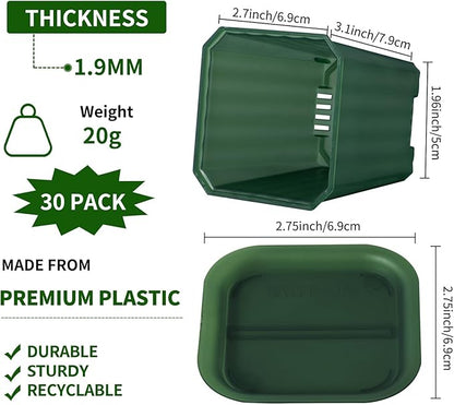 foxany 3 Inch Transparent Green Nursery Pots, 30 Pcs Thick Plastic Plant Pot, Square Flower Planting Pots Variety Pack, Seedling Planter Starter Pots with Saucers for Garden