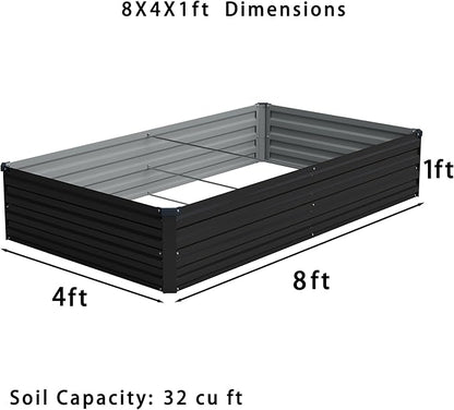 8x4x1ft(2 PCS) Galvanized Raised Garden Bed,Outdoor Planter Box Metal Patio Kit Planting Bed for Vegetables Flowers Herb,Black