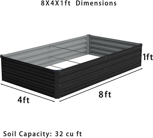 8x4x1ft(2 PCS) Galvanized Raised Garden Bed,Outdoor Planter Box Metal Patio Kit Planting Bed for Vegetables Flowers Herb,Black