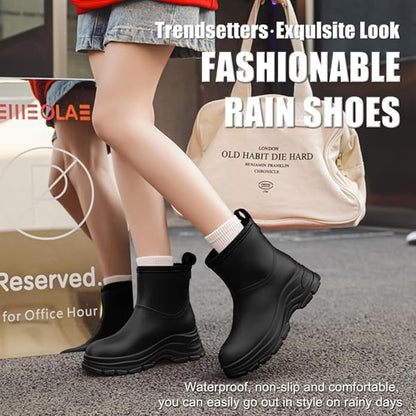 Women's Waterproof Chelsea Ankle Rain Boots, Slip-On Style, Outdoor Weather Protection