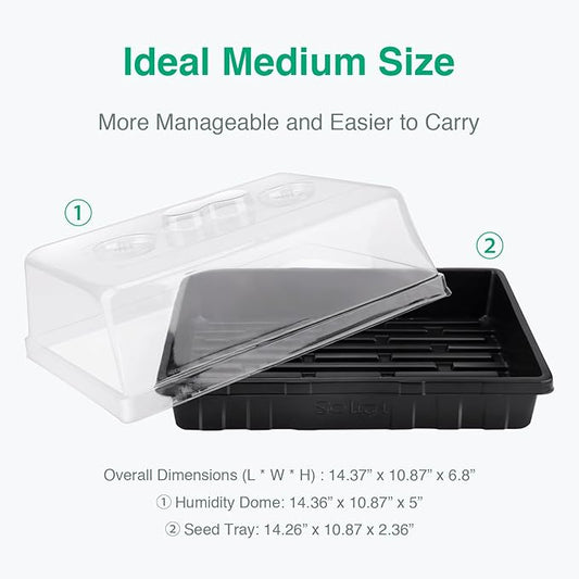 [Thick Plastic] 5-Set Strong Seed Starter Trays with 5" Humidity Domes for Seed Starting, Germination, Seedling Propagation & Plant Growing, Holds 240 Cells in Total