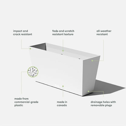 Veradek Pure Series Midori Trough Planter - Large Rectangular Planter for Indoor or Outdoor Deck/Porch | Durable All-Weather Use with Drainage Holes | Modern Decor for Shrubs, Flowers, Small Plants