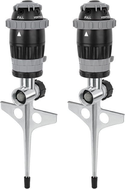 [2 Pack] RESTMO Gear Drive Sprinkler with Metal Spike Base, 5-Pattern Heavy Duty Gardening Watering System, Multi-Adjustable Lawn Sprinkle for Garden Plant, Flower Bed and Large Yard Area, Gray