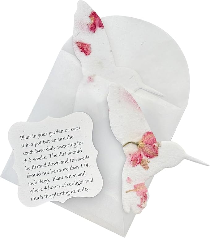 Set of 24 Pink Hummingbird Seed Paper – Writable & Plantable Wildflower with Envelopes & Planting Guides, Gift for Plant Lover, Use for Funeral, Memorial, & Celebration of Life
