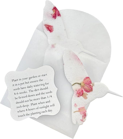 Set of 24 Pink Hummingbird Seed Paper – Writable & Plantable Wildflower with Envelopes & Planting Guides, Gift for Plant Lover, Use for Funeral, Memorial, & Celebration of Life