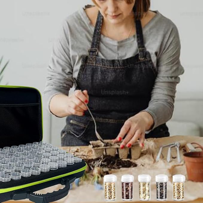 【60 Slots】Seed Storage Organizer-Garden Seed Storage Organizer Box Premium Seed Containers with Label Stickers for Various Sizes Vegetable and Flower Garden Seeds，Seed Packet Organizer Gardening Gifts