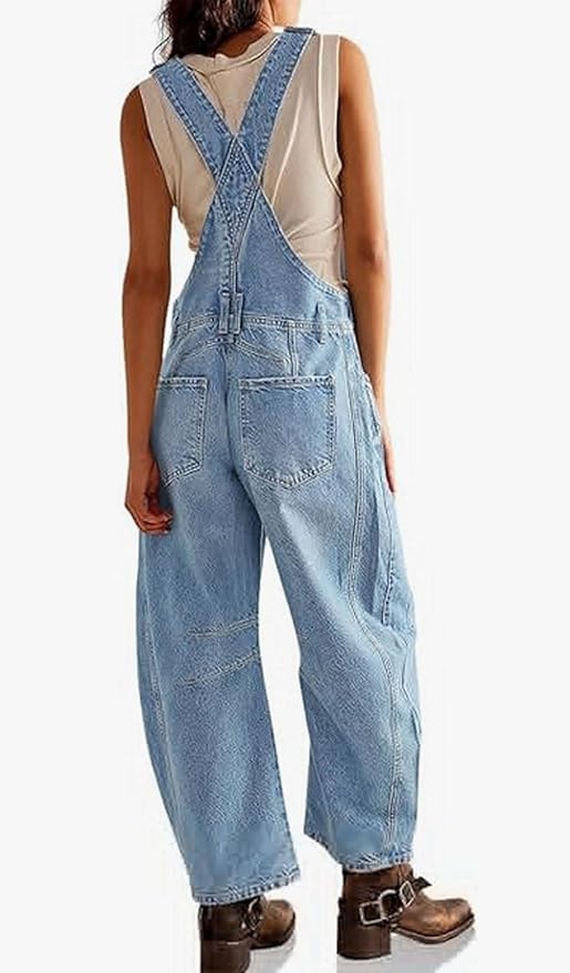 loveimgs Women Y2k Baggy Barrel Jeans Overalls Wide Leg Denim Pants Bib Overalls Jumpsuit Boyfriend Patchwork Jeans