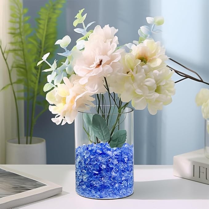 HappyFiller 1.3 LB Crushed Glass Sand Broken Pieces Crush Terrarium Rocks Stones for Resin Arts Crafts Project,Fire Pit Fireplace,Succulents,Vase Fillers Candle Holder Fishbowl Decor,Sky Blue