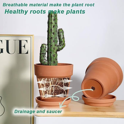 vensovo 6 Inch Terracotta & Clay Pots for Plant with Saucer - 4 Pack Medium Terra Cotta Planter with Drainage Hole, Flowerpot for Indoor Outdoor Plants, Crafts, Wedding Favor
