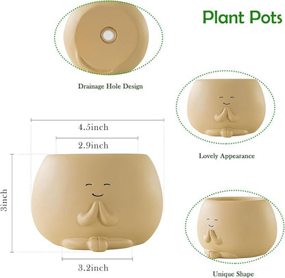 Face Plant Pots, Succulent Pots, 4.5 Inch Head Planters for Indoor, Cute Resin Flower Pots with Drainage Hole, Unique Cactus Planter, Small Planter Pot for Mini Plant (1 Pack)