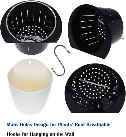 3 Packs 7.3" Plastic Self Watering Pots Wall Hanging Planters Wall Mounted Wicking Flower Pots for Indoor and Outdoor African Violet, Ocean Spider Plant, Orchid, White