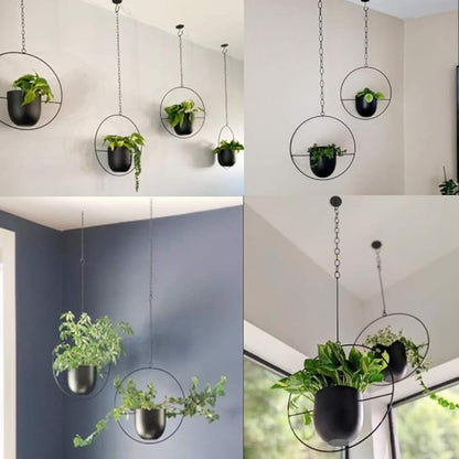 2 Pcs Hanging Planters for Indoor and Outdoor Plants with Hooks and Chains, Metal Modern Wall Ceiling Planter Hangers Minimalist Flower Pot Holder Basket for Home Decor(Black)