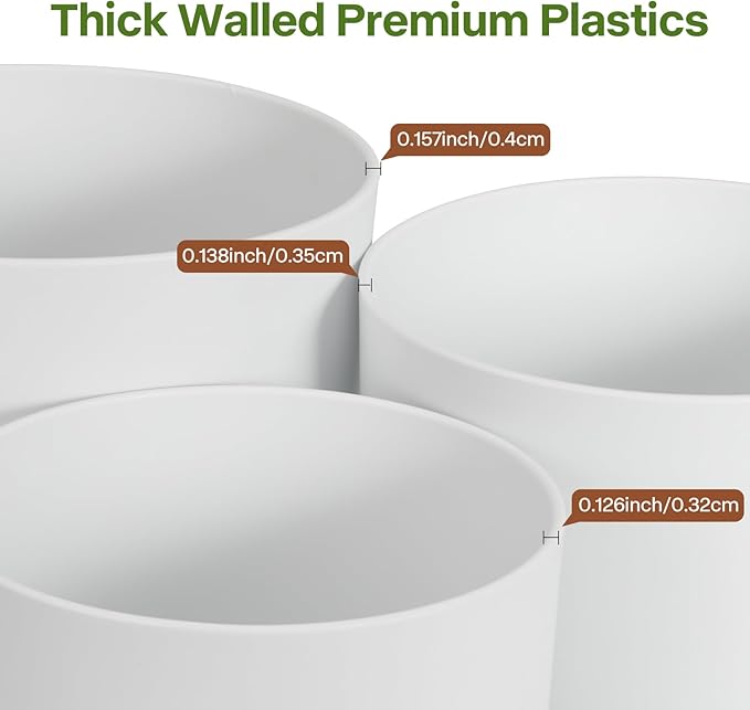 GARDIFE 10/9/8 Inch Modern Cylinder Planter, Plant Pots for Indoor Outdoor Plants, Flower Pots with Drainage Holes and Saucers for Garden Succulent Nursery House Plants (White-Brown)