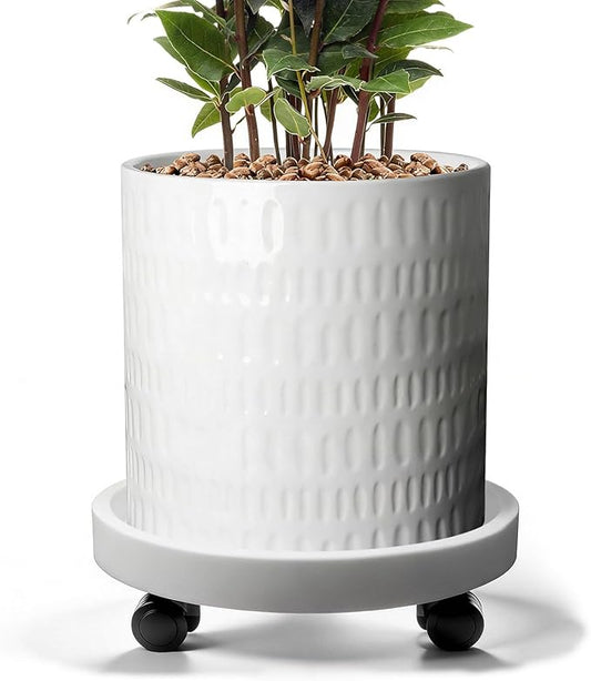 10 Inch Plant Pot with Caddy,Ceramic Planter with Drainage,Large Planters for Indoor Plants,Indoor&Outdoor Plant pots,Ceramic Flower pots,Cylinder Flower Planter Pot(Pure White)