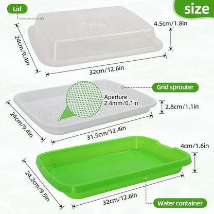 Seed Sprouter Tray 2PCS Soil-Free Wheatgrass Grower Sprouting Container with Lid 20CPS Germinating Growing Paper