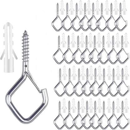 12-Pack Heavy-Duty Silver Screw Eye Hooks with Safety Clips | Metal Ceiling Hooks for Hanging Plants, Wind Chimes, Bird Feeders & Indoor/Outdoor Lights