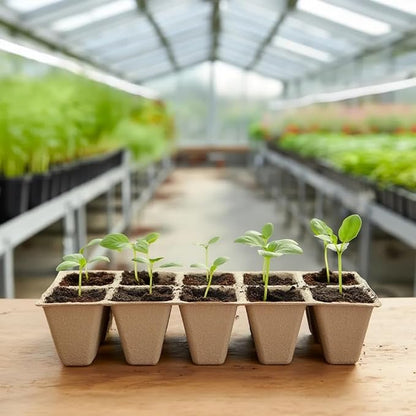 300 Cells Peat Pots Seed Starter Tray 30 Packs Biodegradable Seedling Pots Germination Trays Peat Pot for Seedling Organic Seed Starting Trays kit with (30 packs-300cells)