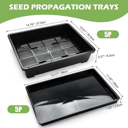 5 Pack Soil Blocking Trays(14"x12"x3"), Plastic Flat Plant Tray for Holding or Collecting Drainage Water, Elevated Microgreen Seed Starter Tray for Seed Germination (Black)