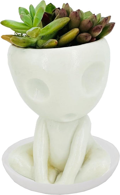 Alien Planter Succulent Pots Glow in The Dark Plant Pot Resin Cute Tree Elves Planters for Indoor Cactus Bonsai Flower Luminous Planters Office Desk Decorative/Home Decoration