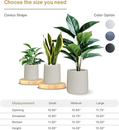 13" H x 12.6" D Conico Fiberstone Round Planter with Drainage Hole, Smooth Finishes, Weather Resistant for Indoor and Outdoor Use, Included 2 Extra Coco Mats (Taupe, 10" Pot Opening)