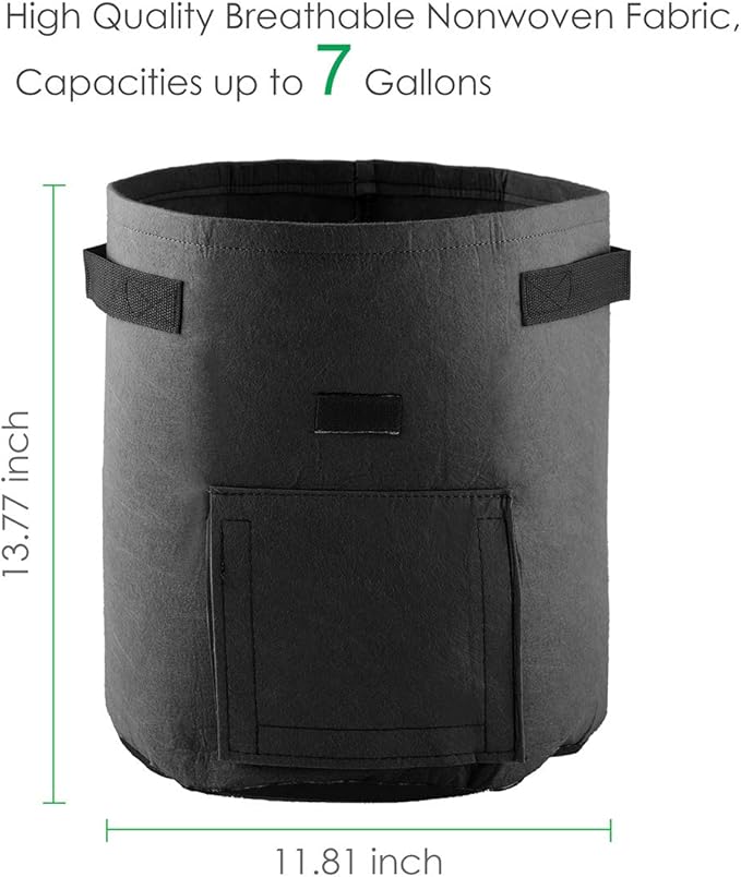 ELEOPTION Plant Grow Bags 7 Gallon 2PCS, Non-Woven Garden Potato Carrot Tomato Vegetable Planting Bag with Handles and Flap, Fabric Pots Heavy Duty Planter Bags (Black)