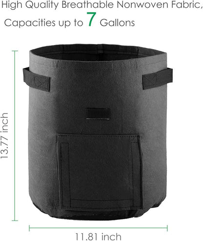 ELEOPTION Plant Grow Bags 7 Gallon 2PCS, Non-Woven Garden Potato Carrot Tomato Vegetable Planting Bag with Handles and Flap, Fabric Pots Heavy Duty Planter Bags (Black)