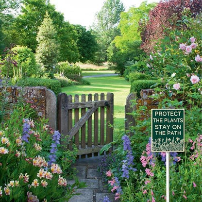 FemiaD Protect The Plants Stay On The Path Yard Sign with Stake 4.6x6inch Sturdy Aluminum Rustproof Outdoor Lawn Decor for Garden Front Door Outdoor Use Easy to Install