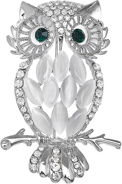 Rhinestone Owl Brooch Pin for Women Cute Big Cartoon Cat Eye Stone Owl Bird Brooch Unique Double Owl Brooch Pin Clothes Bag Hat Dress Jewelry