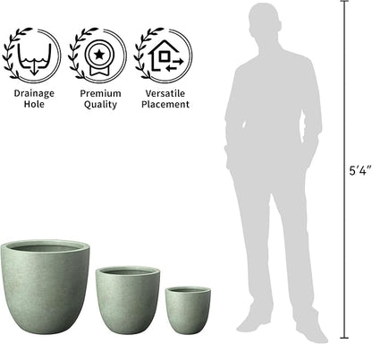 Kante Round Concrete Planter Set of 3, Large Outdoor Indoor Plant Pots with Drainage Hole, 10/14/18-Inch Diameter Flower Pots for Patio, Garden and Home, Mint Green