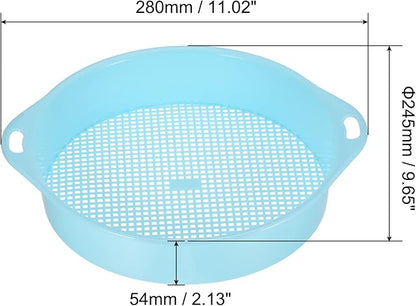MECCANIXITY Garden Sifting Pan, Round Potting Sieve Plastic Mesh Filter Soil Screen Gardening Tool for Garden Yard, Blue