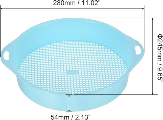 MECCANIXITY Garden Sifting Pan, Round Potting Sieve Plastic Mesh Filter Soil Screen Gardening Tool for Garden Yard, Blue
