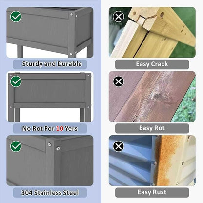 Raised Garden Bed with Drainage Hole Waterproof HDPE Elevated Planter Box with Legs Stable and Durable to Plant Herb Vegetable Flower,Patio,Balcony Outdoors/Indoors Gray
