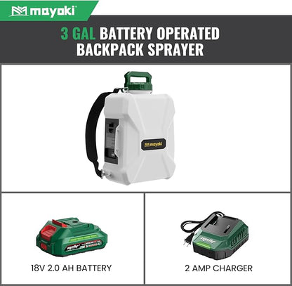 3Gallon Lawn Garden Sprayer Compatible with Makita 18V Battery, Backpack Pump Sprayer w/ 2.0Ah Battery, Translucent Water Tank, Adjustable Pressure, for Spraying Plants, Watering, Weeds, Cleaning
