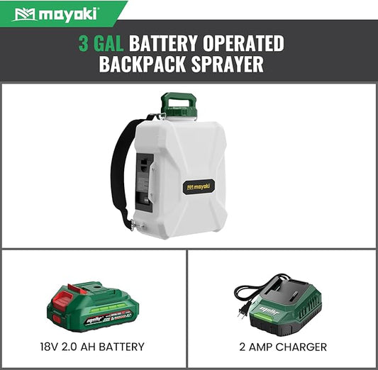 3Gallon Lawn Garden Sprayer Compatible with Makita 18V Battery, Backpack Pump Sprayer w/ 2.0Ah Battery, Translucent Water Tank, Adjustable Pressure, for Spraying Plants, Watering, Weeds, Cleaning