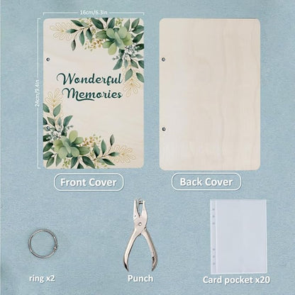 SUPERDANT Wonderful Memories Greeting Card Organizer Wedding Gift Card Holder Cards Keeper Storage Keepsake Book Binder Birthday Post Cards Photo Album Holder with Punch and 20pcs Inner Pockets