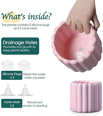 Ceramic Plant Pots,6 inch+4.7 Inch Planter Pot with Drainage Holes,Ceramic Planters for Indoor Plants,Modern Flower Pots for Indoor Outdoor Plants House & Office Décor,Pink