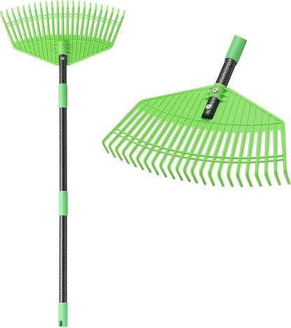 Plastic Rake for Leaves, 23 Tines 16" Wide Plastic Lawn Gravel Shrub Leaf Rake for Leaves and Grass, Thatch Garden Rakes for Yard Heavy Duty Long Handle 35-65"