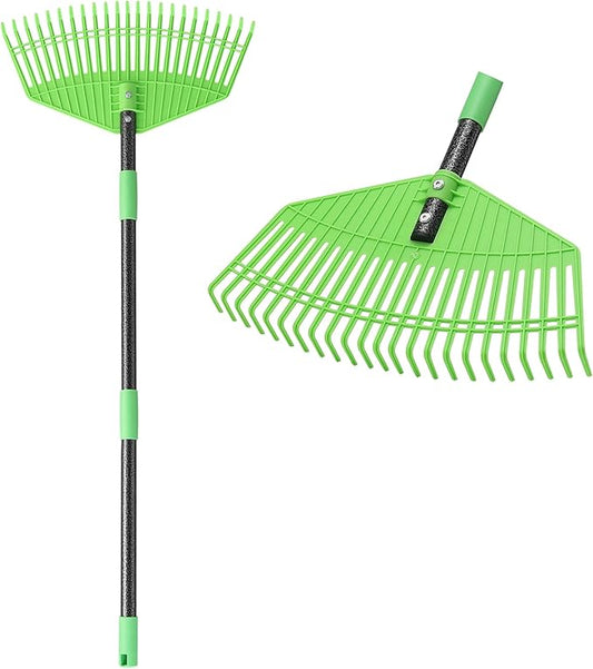 Plastic Rake for Leaves, 23 Tines 16" Wide Plastic Lawn Gravel Shrub Leaf Rake for Leaves and Grass, Thatch Garden Rakes for Yard Heavy Duty Long Handle 35-65"