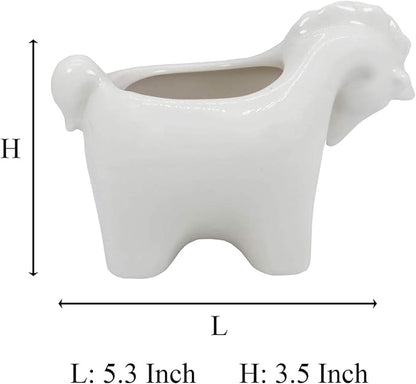 Cute Unicorn Succulent Planter Pot with Drainage Tray, Small White Ceramic Cactus Flower Container, Animal Shaped Indoor Air Plants Holder