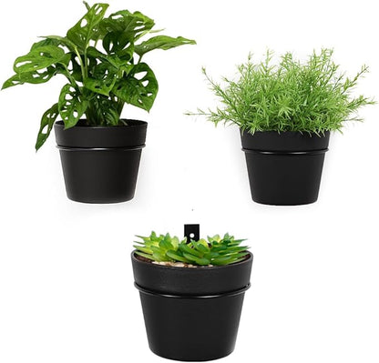 3 Pack Wall Hanging Planters Indoor Outdoor 6.3 Inch Self-Watering Flower Pots with Leak-Proof Drainage Iron Brackets Hanging Basket Room Garden Decor(Black)