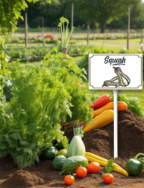 Boylee 8x12inch Aluminum Garden Signs for Vegetables, Squash, Herbs & Flowers with Stake & Mounting Hardware