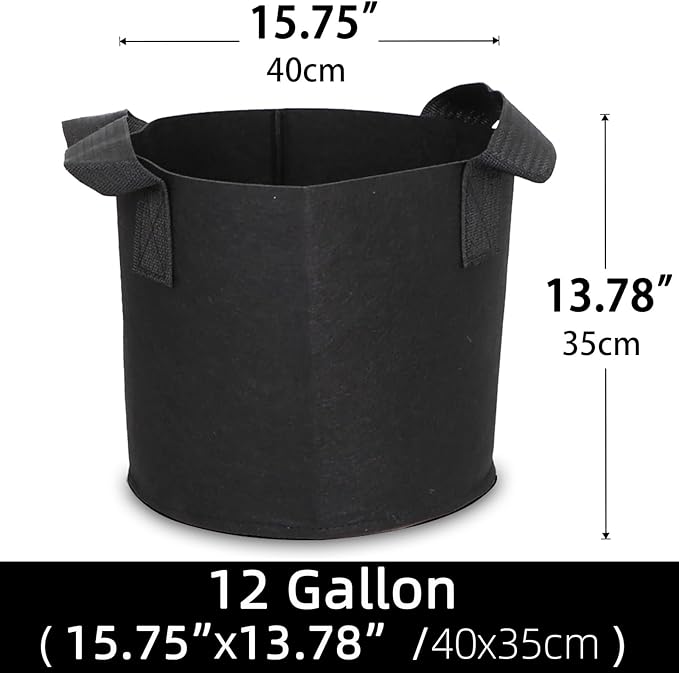 Grow Bags,Growing Pot Bags Garden Grow Bag Indoor Outdoor Fabric Aeration Plant Pot Container Flower Vegetable Pouch (Black,12Gallon)
