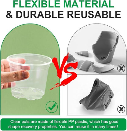 200 Pack 4 Inch Clear Plant pots with Drainage Holes, Transparent Nursery Seeding Pots, Flexile Seeds Starter Pots, Seeds Germination (4Inch,200P,Clear)