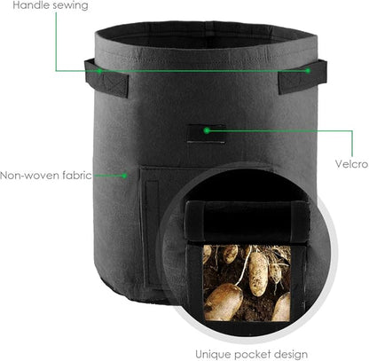 ELEOPTION Plant Grow Bags 7 Gallon 2PCS, Non-Woven Garden Potato Carrot Tomato Vegetable Planting Bag with Handles and Flap, Fabric Pots Heavy Duty Planter Bags (Black)